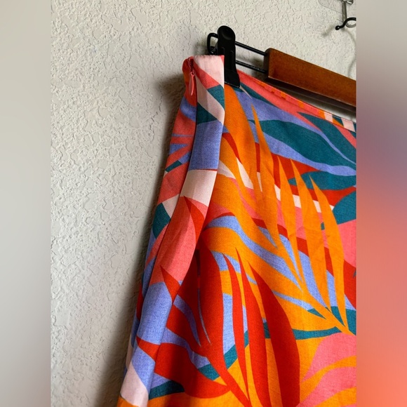 NWT Molly Bracken Roma Pink Sunset Retro Tropical Palm Tree Ruched Tie Skirt L - Picture 4 of 12
